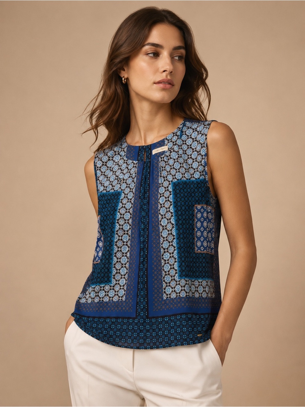 Calvin Klein Navy & Light Blue Patterned Sleeveless Camisole